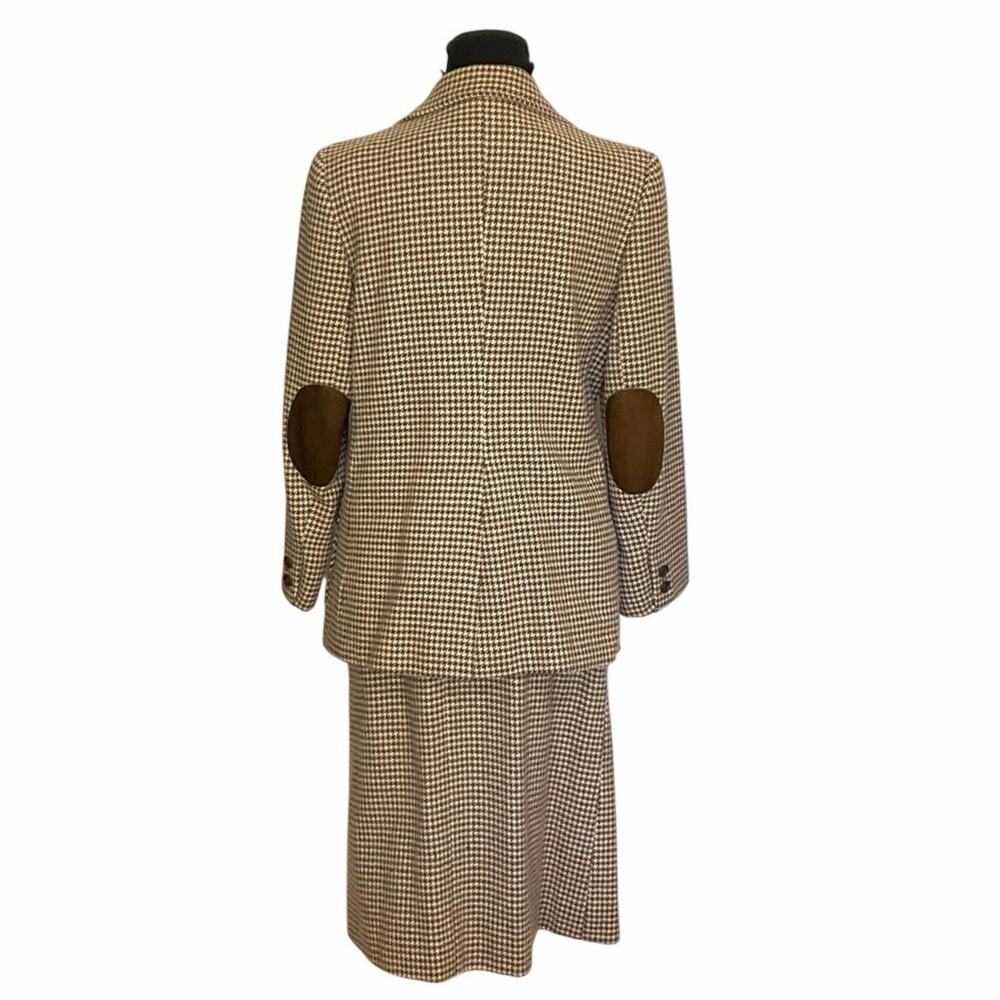 Vintage Dalton 100% Wool 2 Piece Suit Womens Houndstooth Blazer Skirt Brown - Picture 4 of 11